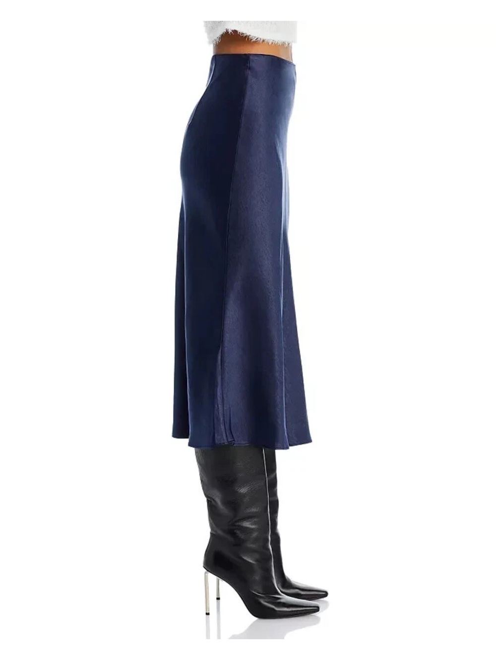 Aqua Satin Midi Skirt in Navy Blue Size Large - Picture 3 of 4